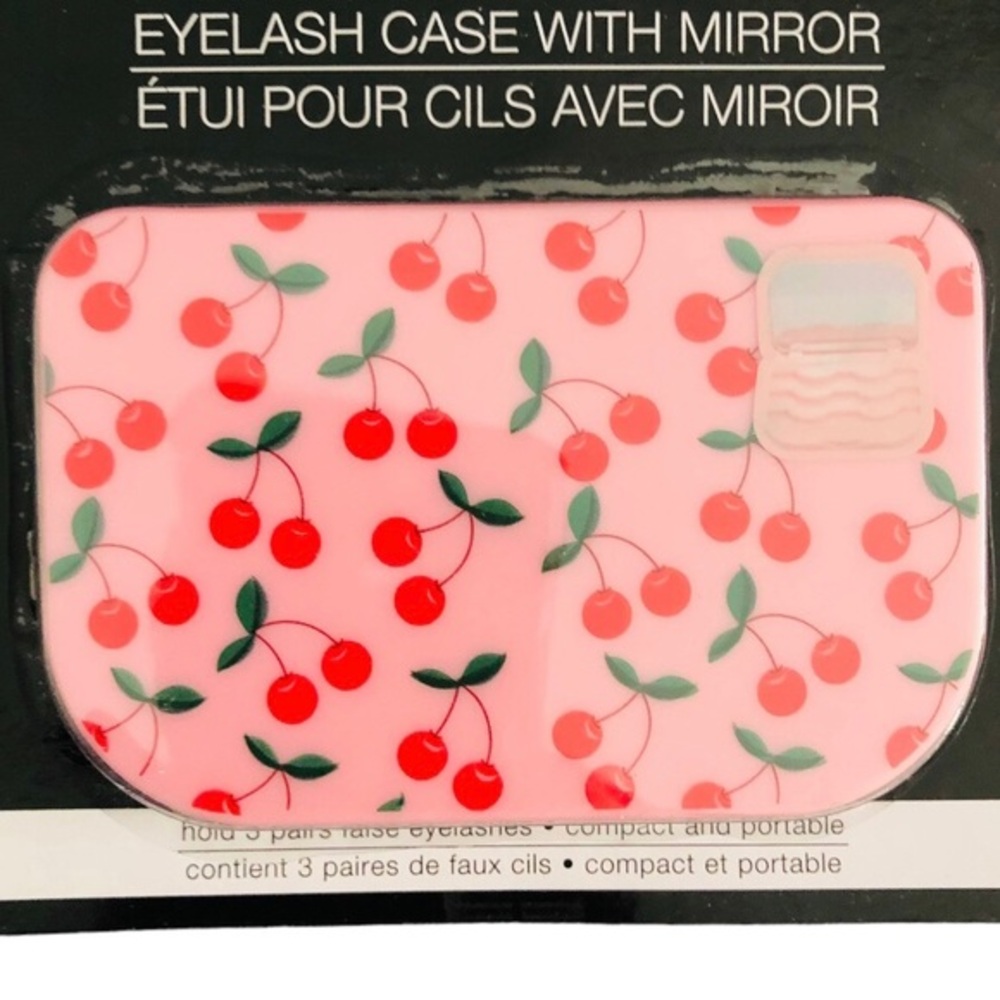 Adorable eyelash case with mirror in cherry and purple print - $12‎ new